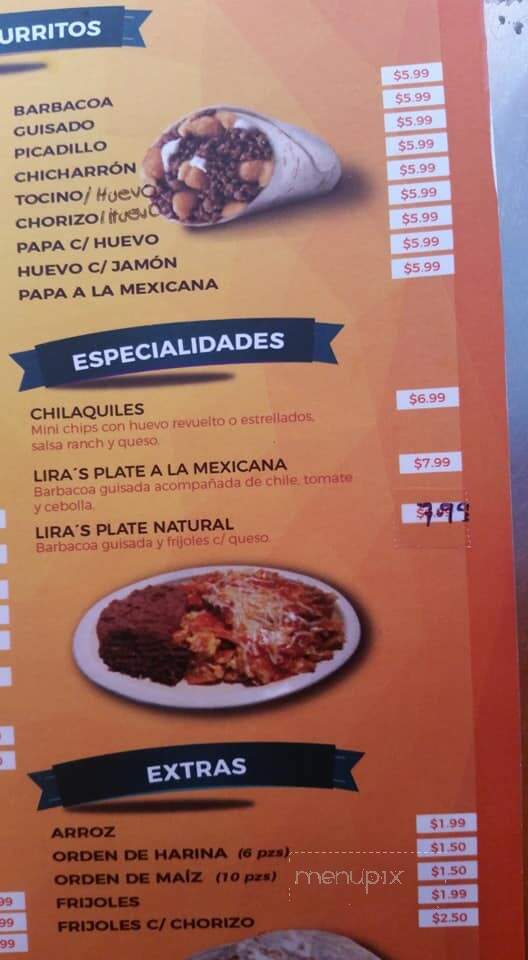 Lira's Restaurant - Laredo, TX menu_pic