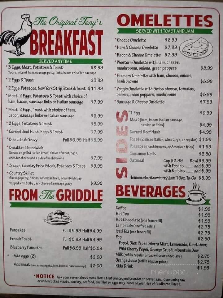 Tony's Original Restaurant - St Charles, MI menu_pic