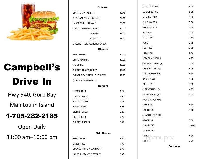Campbell's Drive-In Restaurant - Gore Bay, ON menu_pic