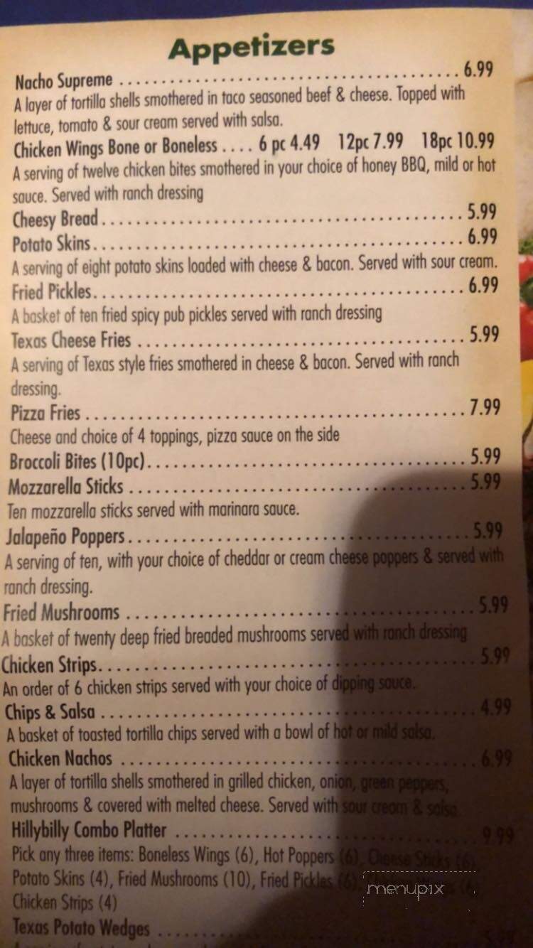 Hillbilly Pizza - Prestonsburg, KY menu_pic