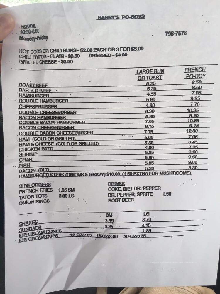 Harry's Po-Boys - Larose, LA menu_pic