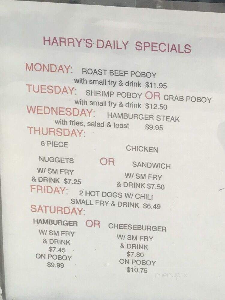Harry's Po-Boys - Larose, LA menu_pic