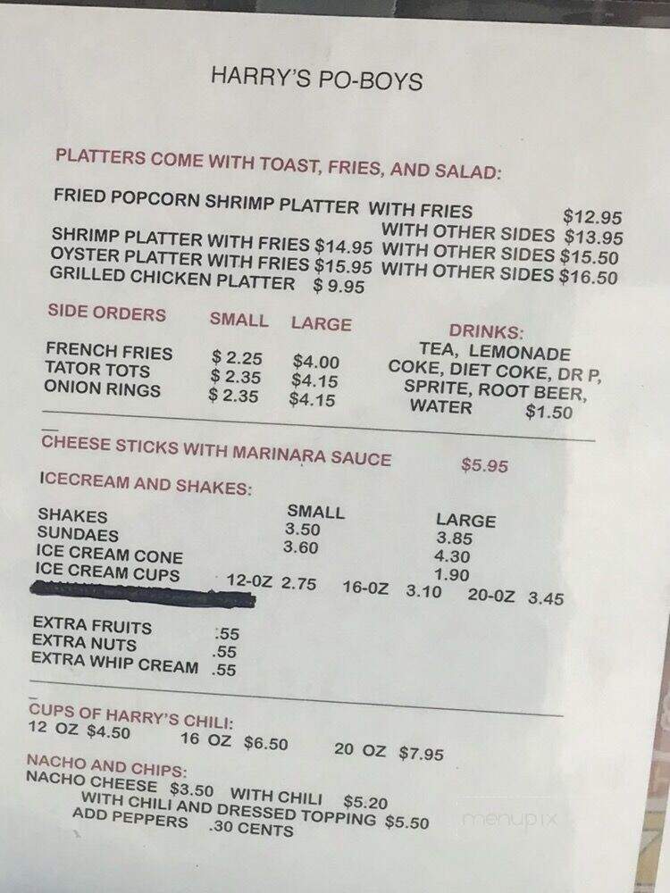 Harry's Po-Boys - Larose, LA menu_pic
