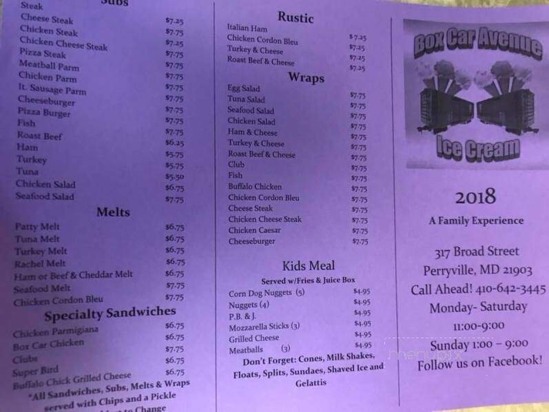 Boxcar Avenue Ice Cream & Shav - Perryville, MD menu_pic