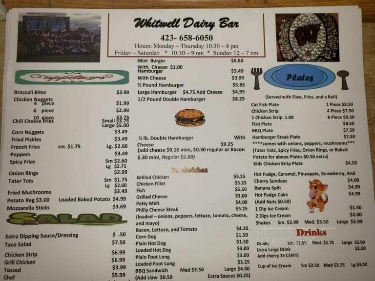 Whitwell Dairy Bar - Whitwell, TN menu_pic