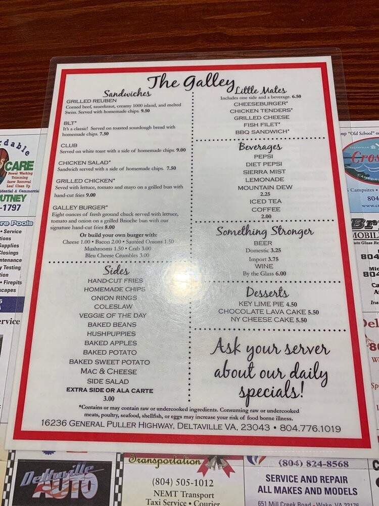 Galley - Deltaville, VA menu_pic
