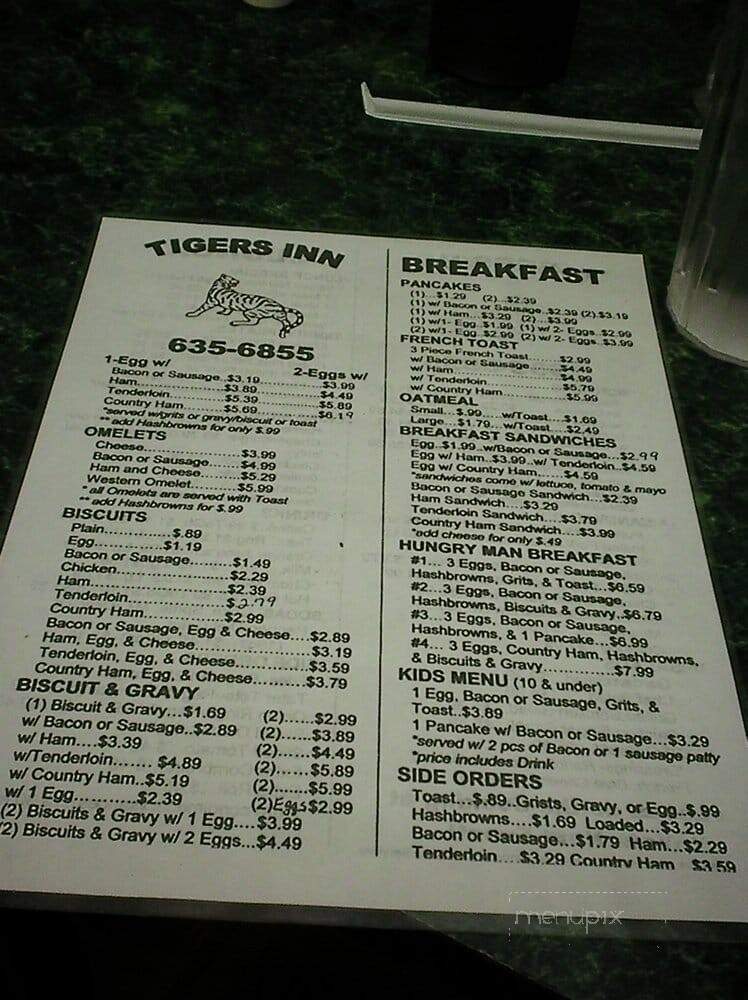 Tiger's Inn - Valley Head, AL menu_pic