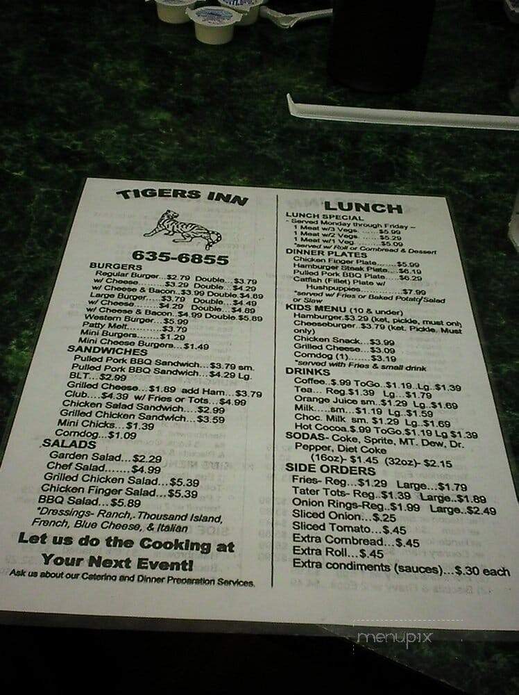 Tiger's Inn - Valley Head, AL menu_pic