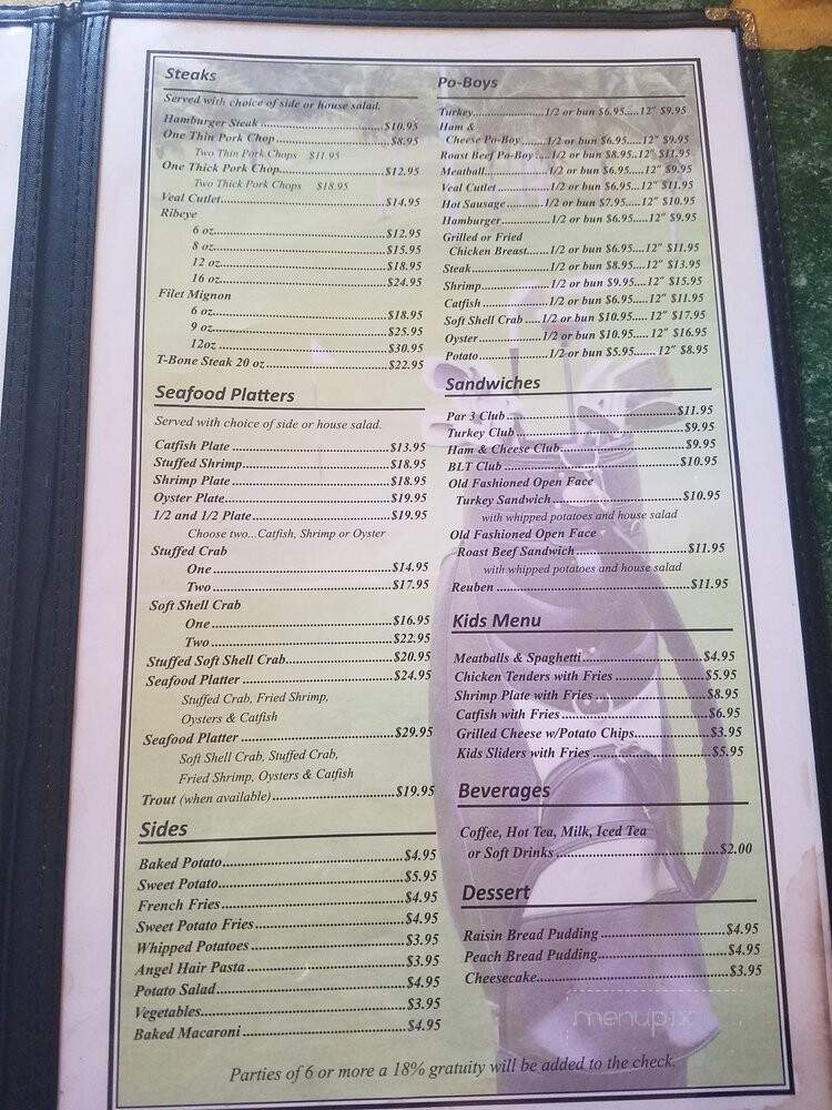 Par 3 Restaurant & Lounge - Chalmette, LA menu_pic