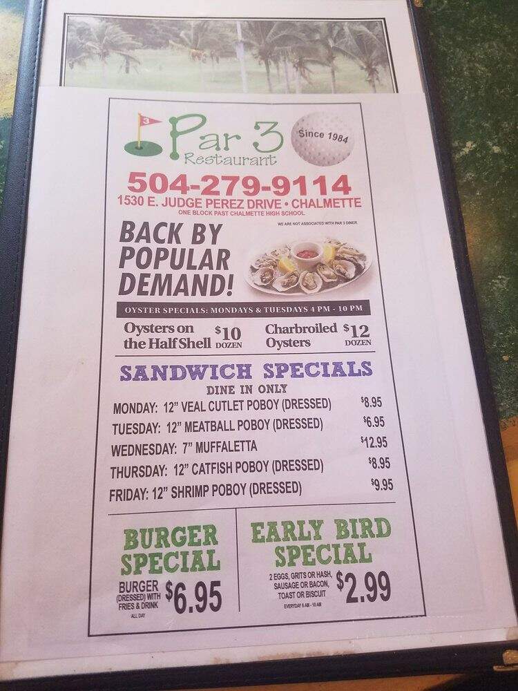 Par 3 Restaurant & Lounge - Chalmette, LA menu_pic