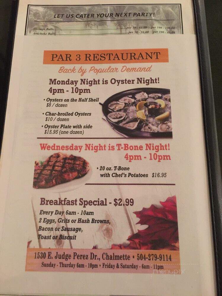 Par 3 Restaurant & Lounge - Chalmette, LA menu_pic