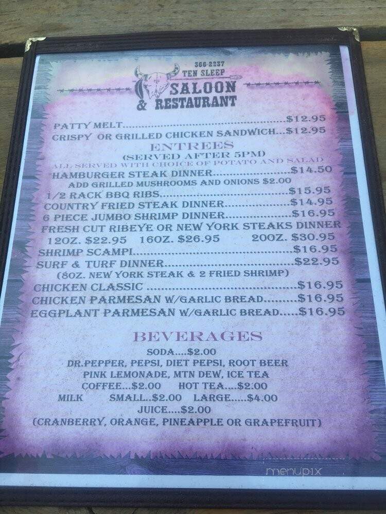 Ten Sleep Saloon & Steakhouse - Ten Sleep, WY menu_pic