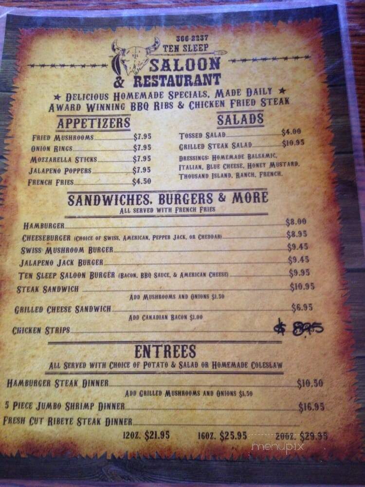 Ten Sleep Saloon & Steakhouse - Ten Sleep, WY menu_pic