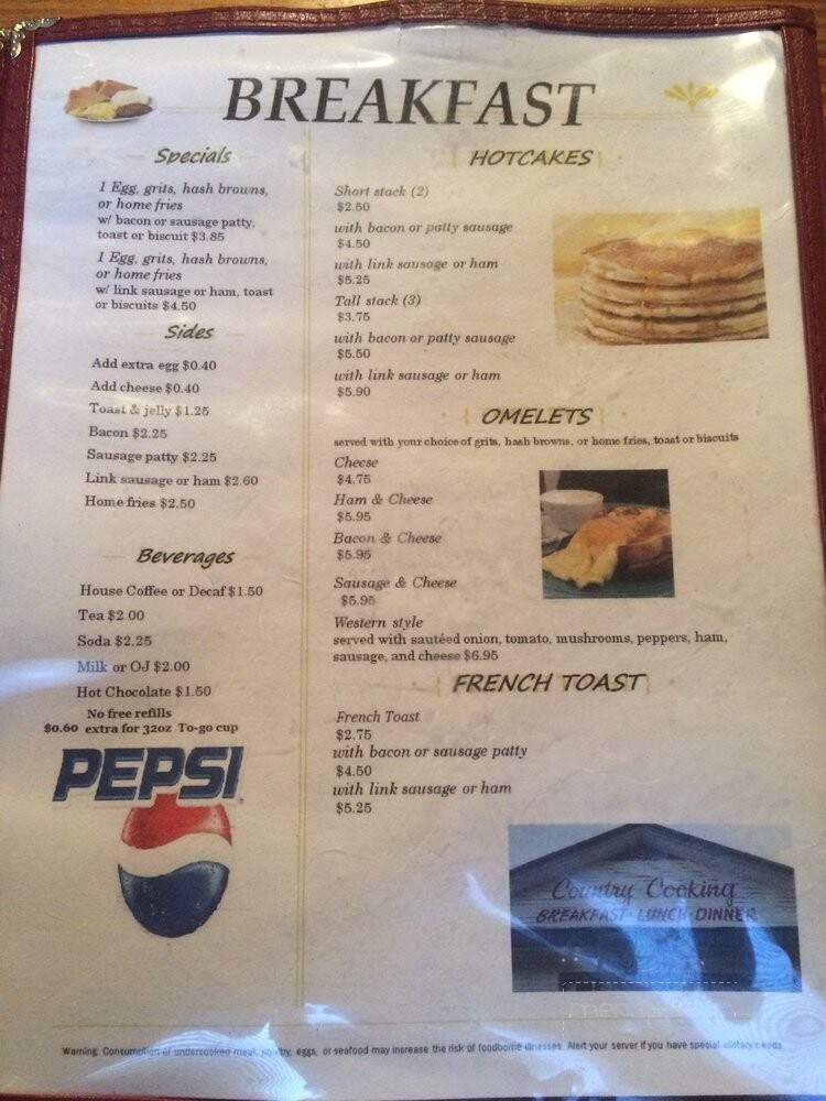 Cypress Inn Restaurant - Cross City, FL menu_pic