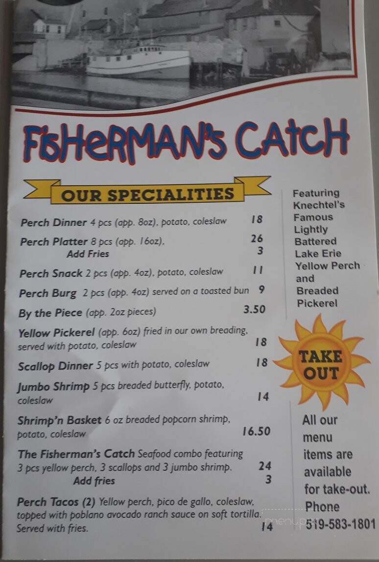 Fisherman's Catch Bar & Restaurant - Norfolk, ON menu_pic
