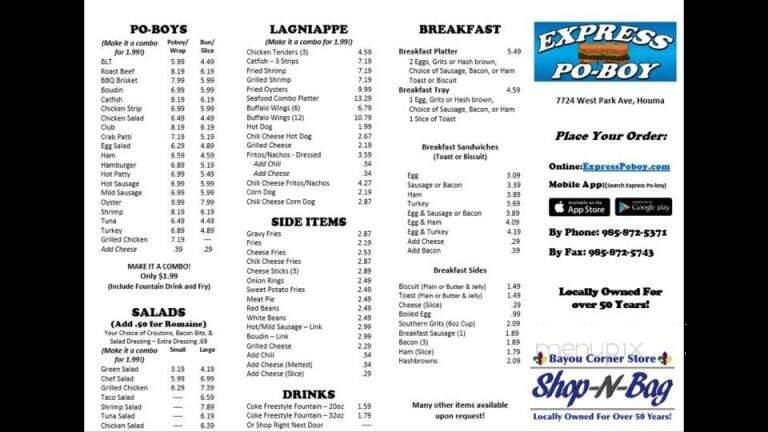 Shop-N-Bag - Houma, LA menu_pic