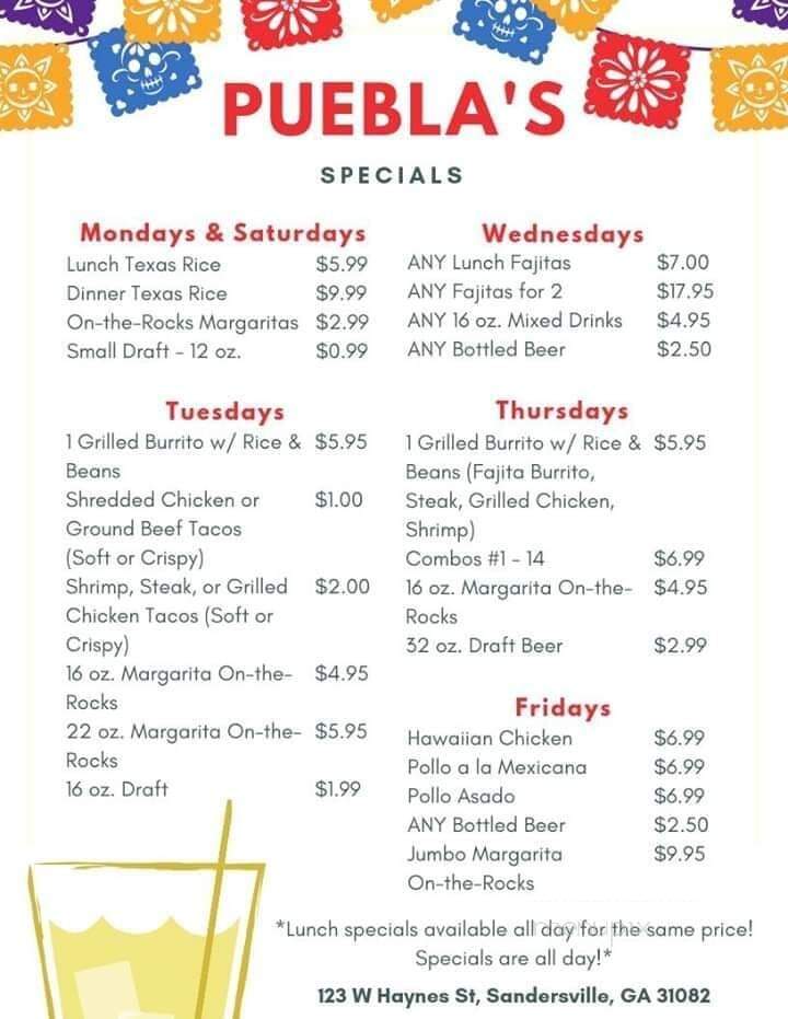 Puebla Mexican Restaurant - Sandersville, GA menu_pic
