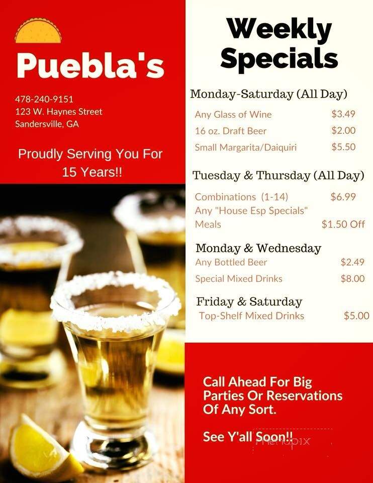 Puebla Mexican Restaurant - Sandersville, GA menu_pic