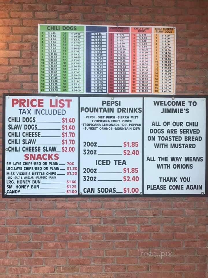 Jimmie's Hot Dog - Albany, GA menu_pic