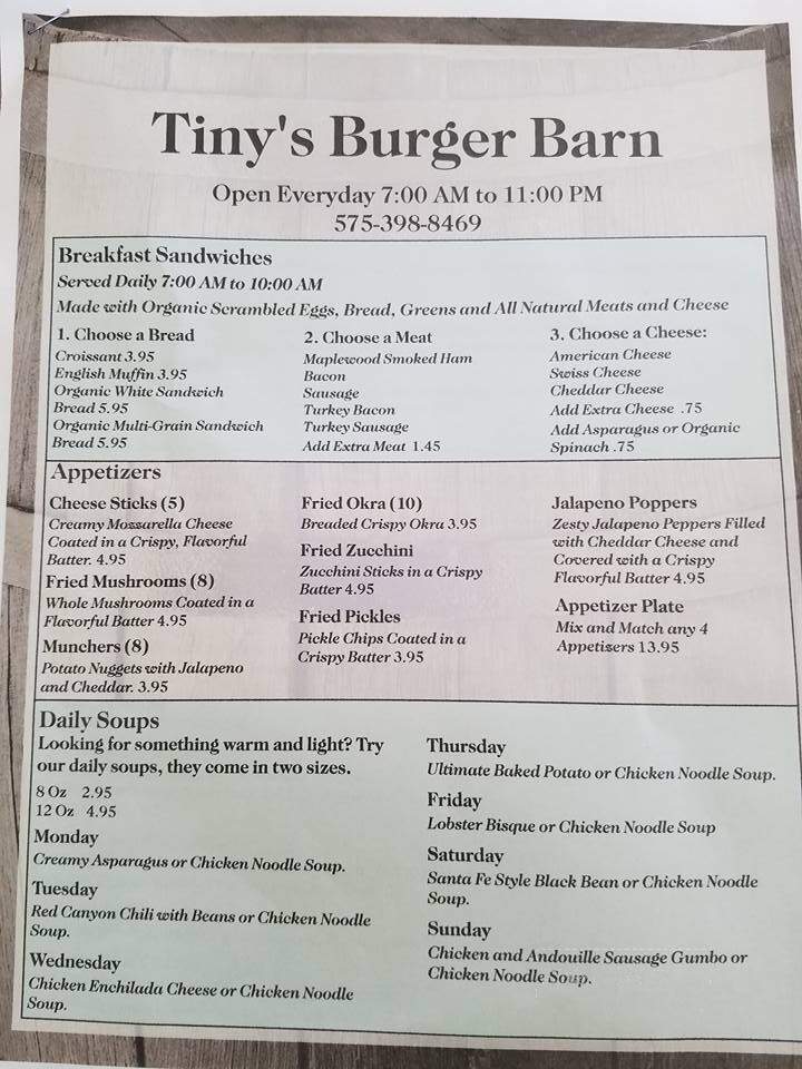 Tiny's Burger Barn - Tatum, NM menu_pic