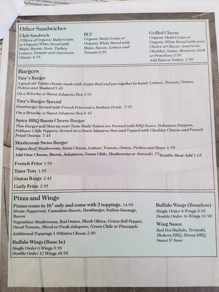 Tiny's Burger Barn - Tatum, NM menu_pic