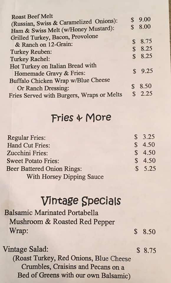 Vintage Cafe - Johnstown, NY menu_pic
