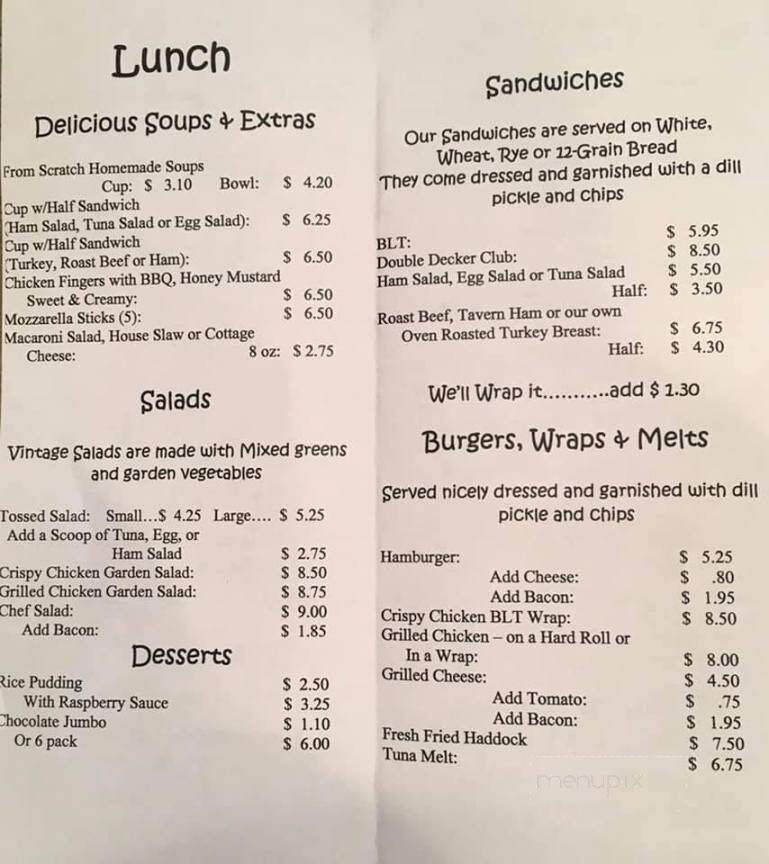 Vintage Cafe - Johnstown, NY menu_pic
