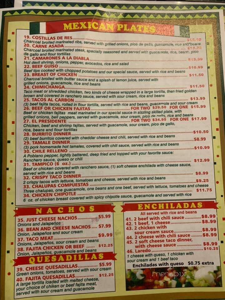 El Presidente - Brownsboro, TX menu_pic