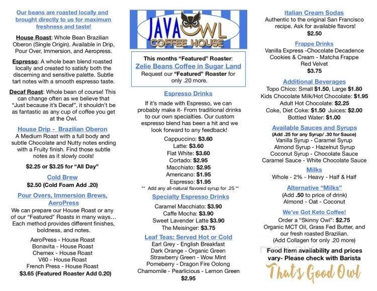 Java Owl Coffee House - Nassau bay, TX menu_pic
