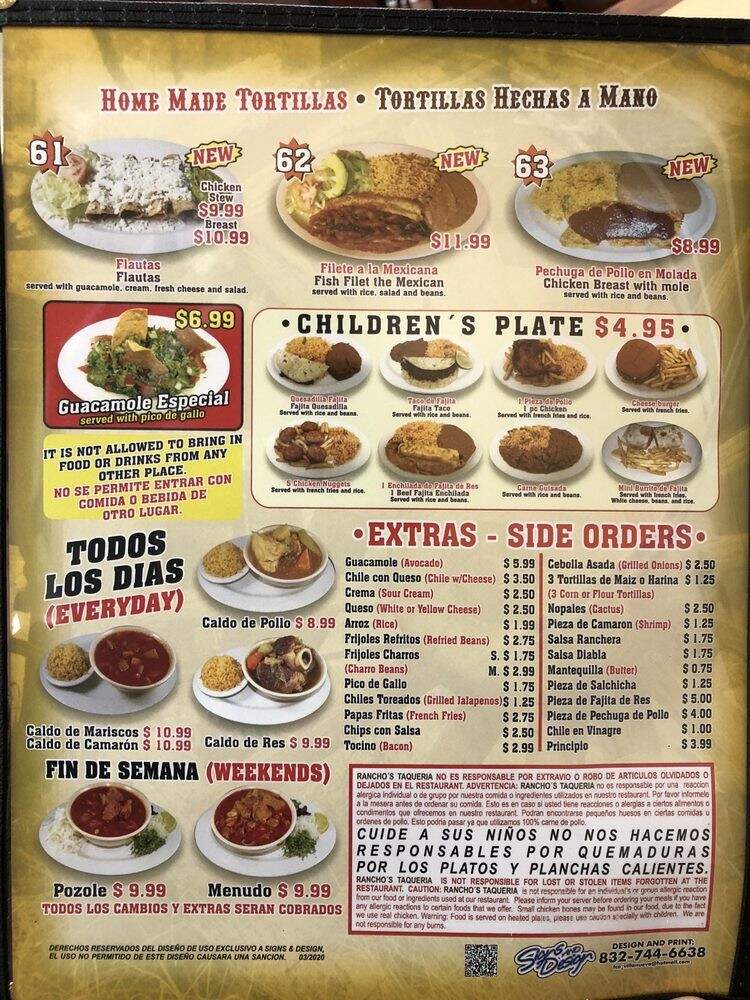 Rancho's Taquieria - Dickinson, TX menu_pic