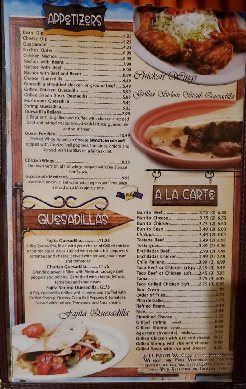 Menu of EL PATIO Mexican Grille in Wytheville, VA 24382