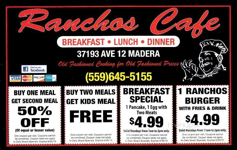 Ranchos Cafe - Madera, CA menu_pic