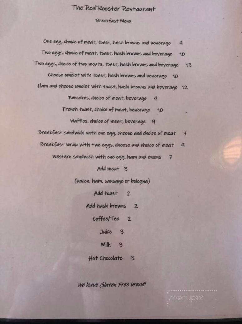 Red Rooster Restaurant - Crapaud, PE menu_pic