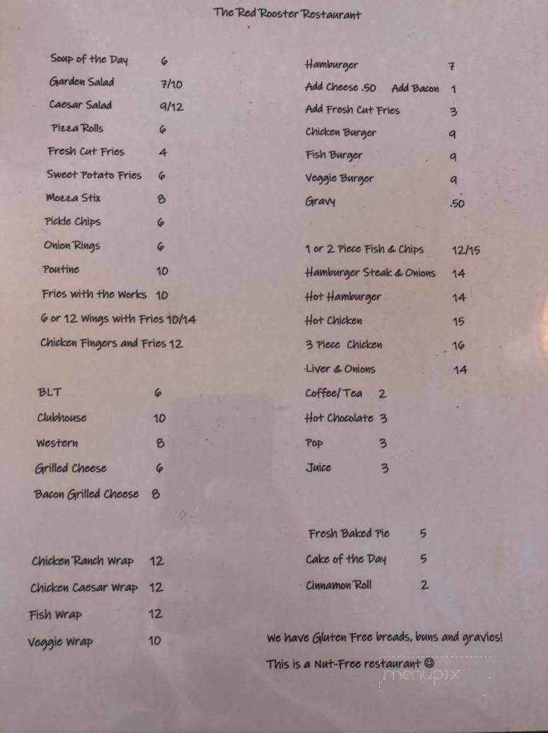 Red Rooster Restaurant - Crapaud, PE menu_pic