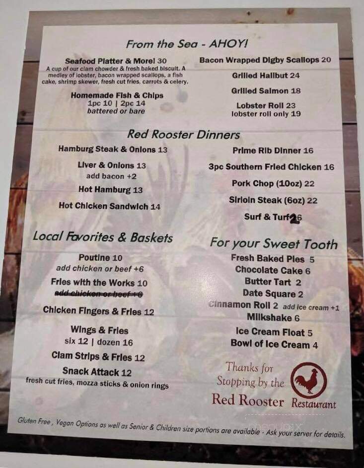 Red Rooster Restaurant - Crapaud, PE menu_pic