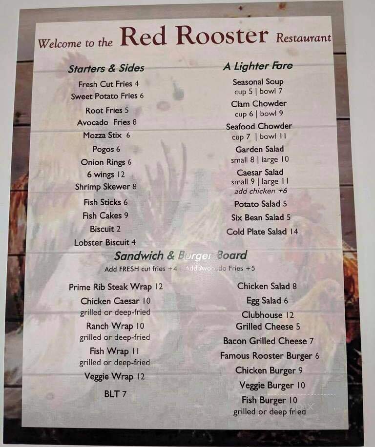 Red Rooster Restaurant - Crapaud, PE menu_pic