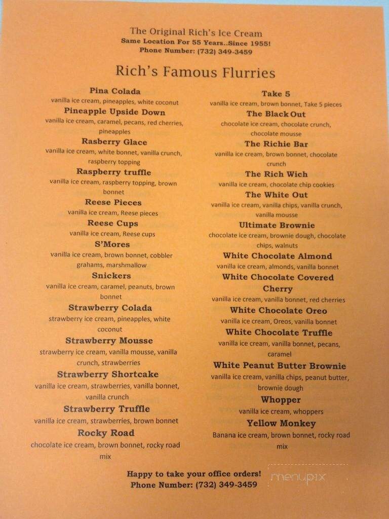 Rich's Ice Cream - Toms River, NJ menu_pic
