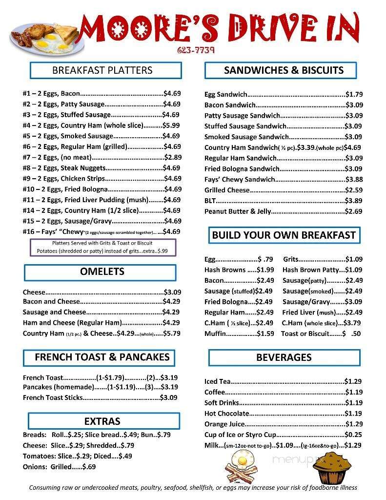 Moore's Drive In - Chesterfield, SC menu_pic