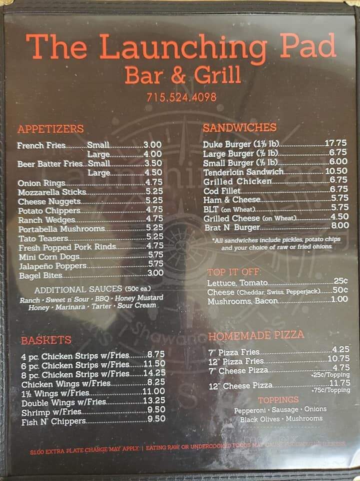 Launching Pad - Shawano, WI menu_pic