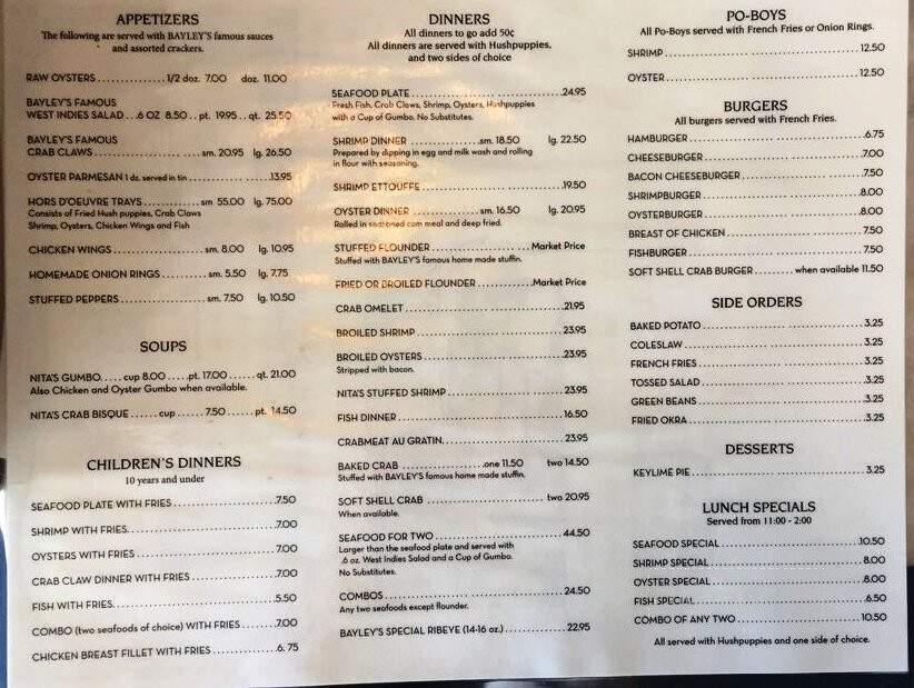 Bayley's Carry Out Seafood - Theodore, AL menu_pic