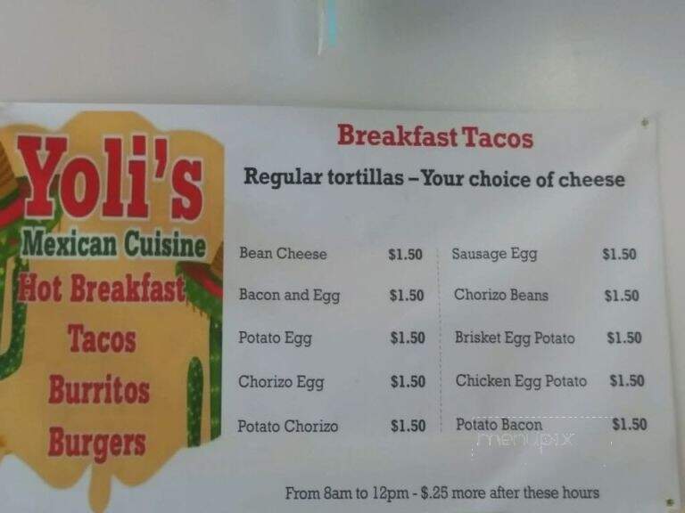 Yoli's Mexican Cuisine - Whitehouse, TX menu_pic