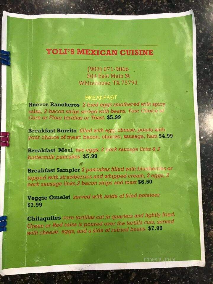 Yoli's Mexican Cuisine - Whitehouse, TX menu_pic