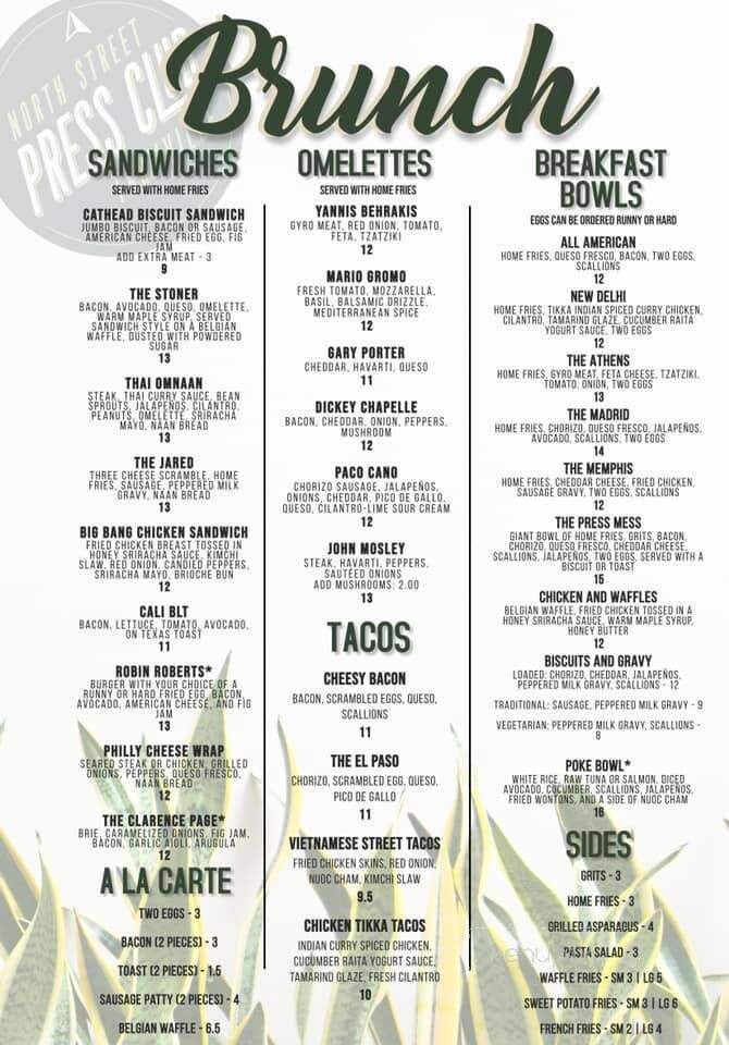 Menu of North Street Press Club in Farmville, VA 23901