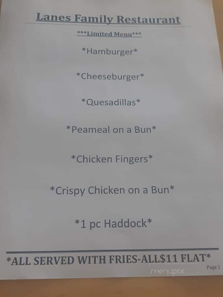 Lanes Family Restaurant - Fort Erie, ON menu_pic