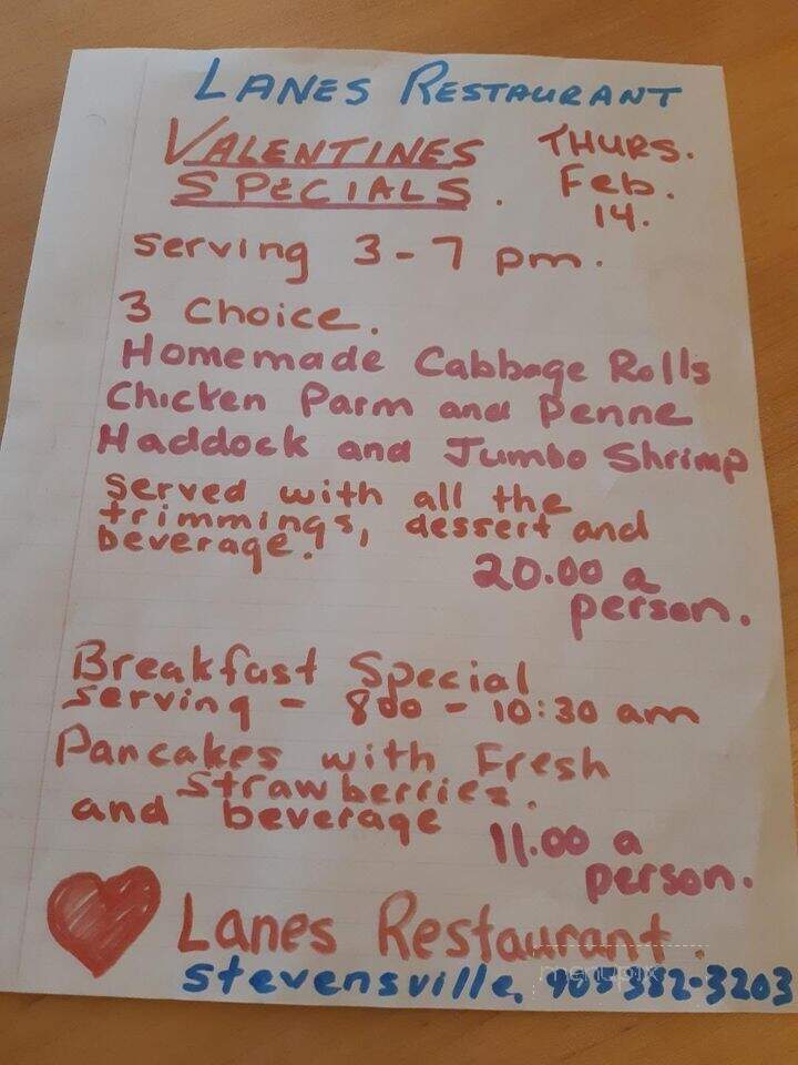Lanes Family Restaurant - Fort Erie, ON menu_pic