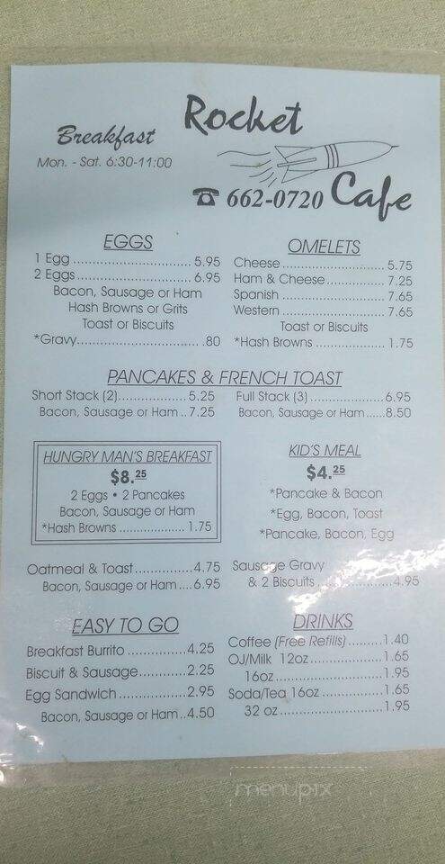 Rocket Cafe - Robinson, TX menu_pic