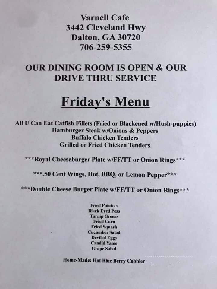 Varnell Cafe - Dalton, GA menu_pic