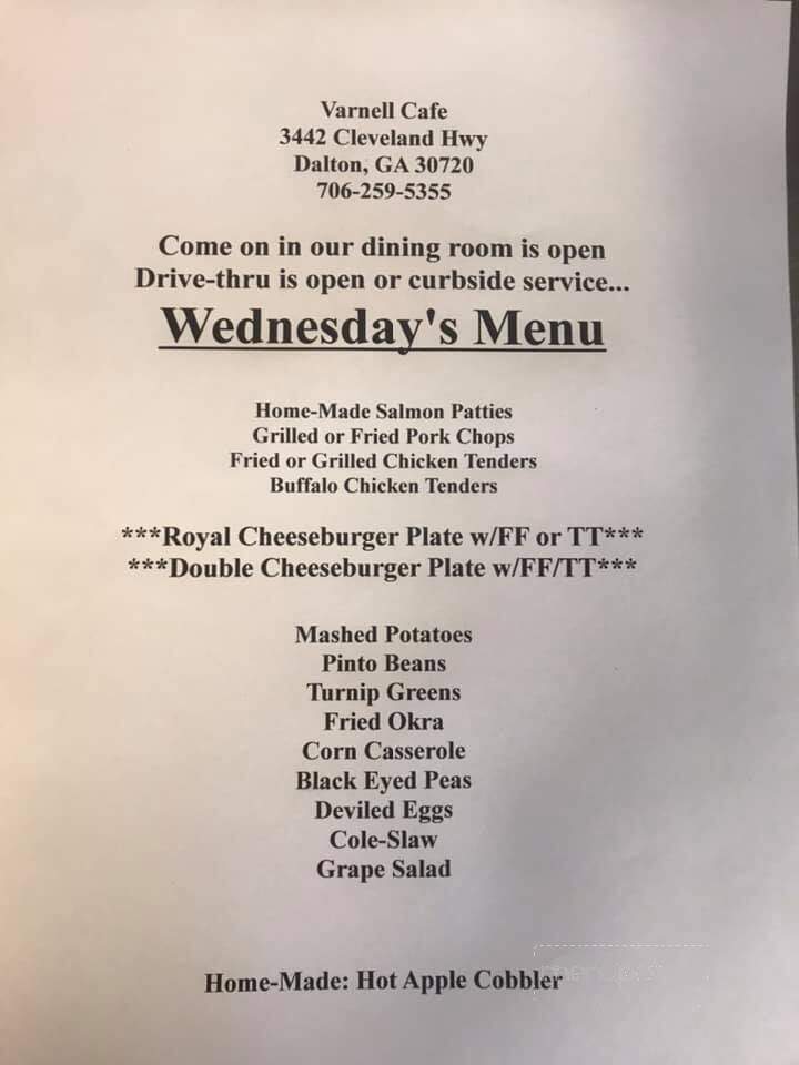Varnell Cafe - Dalton, GA menu_pic