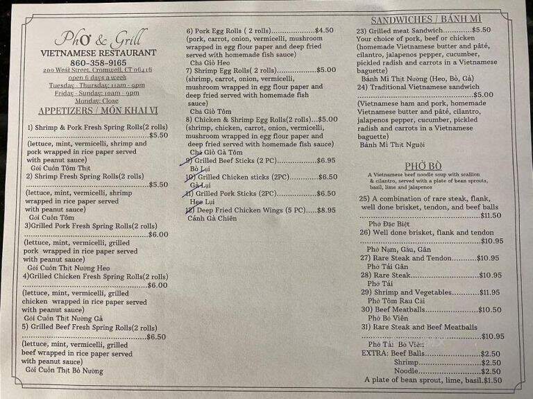 Pho & Grill - Cromwell, CT menu_pic