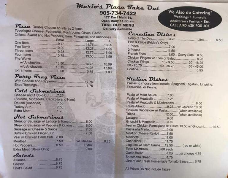 Mario's Place - Welland, ON menu_pic